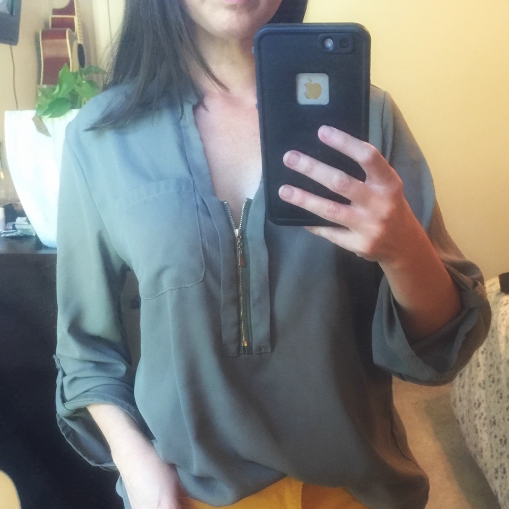 Army Green Shirt with Zipper detail